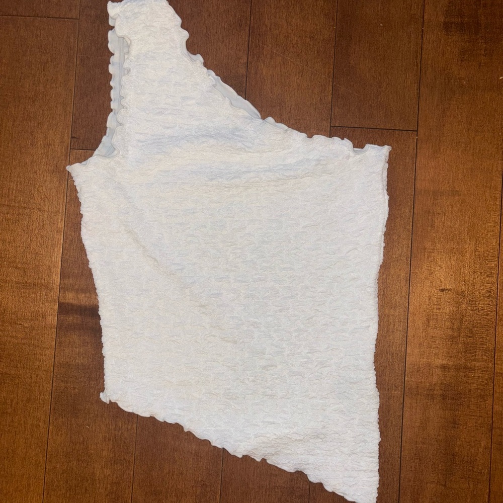 Asymmetrical White Women's Waffle texture H&M Top